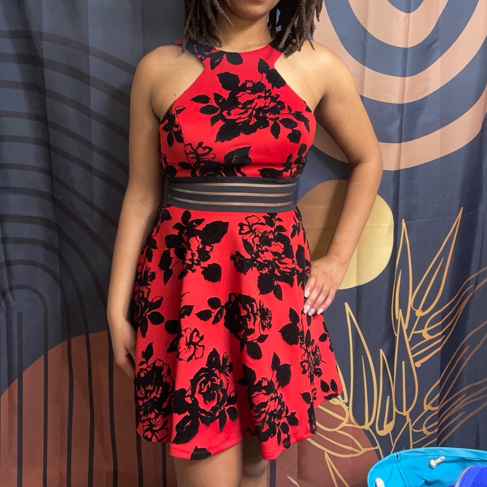 Junior’s red and black a line dress from Macy’s